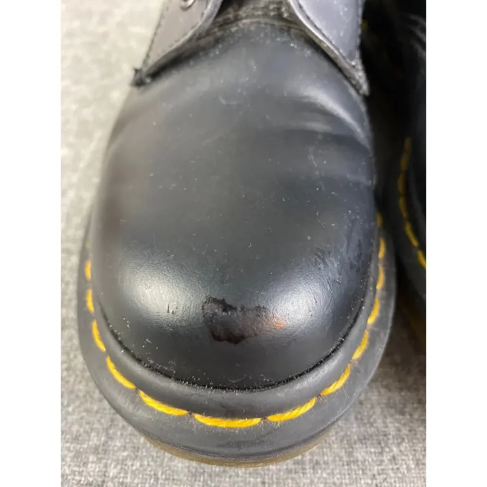 DR MARTENS 1460 Black Smooth Leather Lace Up Boots 7 Yellow Welt Stiched - Picture 7 of 8